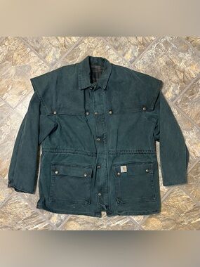 Vintage 90s Carhartt Jacket CW043 Cape Duster Coat Hunter Green Size XL